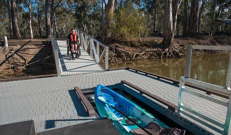 Wheelchair-accessible ramp and kayak launch at Edward River Bridge picnic area. Photo: Rhys Leslie/OEH