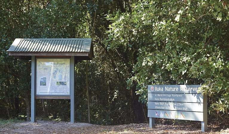 Photo of the entrance signs at Iluka Nature Reserve. Photo: Nick Cubbin/OEH