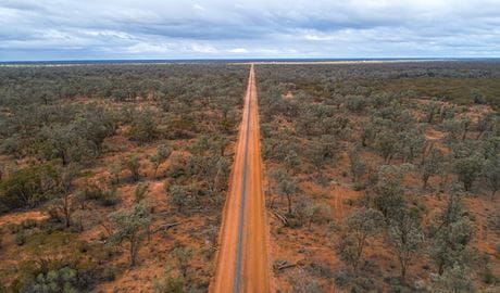 Feral predator-proof fence stretching to the horizon, Mallee Cliffs National Park. Photo: Brad Leue/Australian Wildlife Conservancy &copy; the photographer/AWC