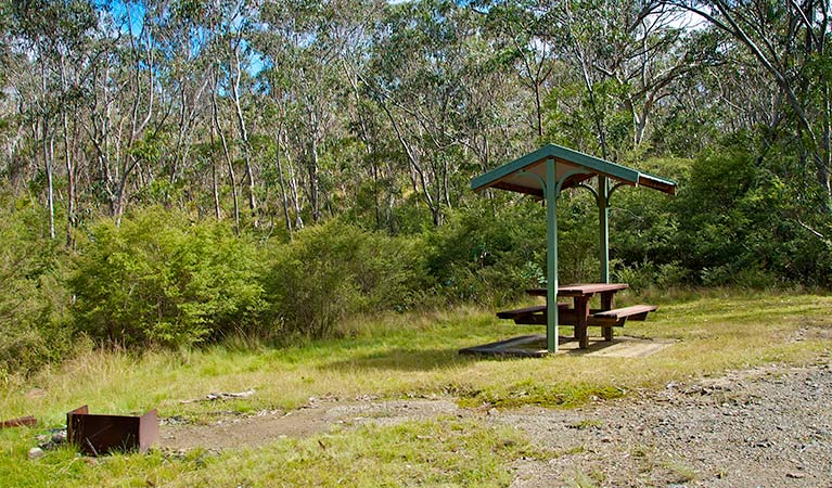 Park bench and open fire place. Barrington Top National Park. Photo:John Spencer Copyright: NSW Government