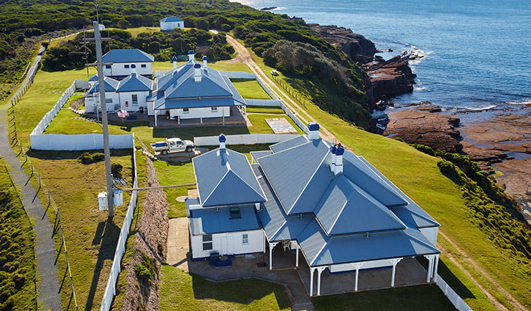 Aerial view of Green Cape Lightstation Keeper's Cottage in Beowa National Park. Photo: Nick Cubbin/OEH