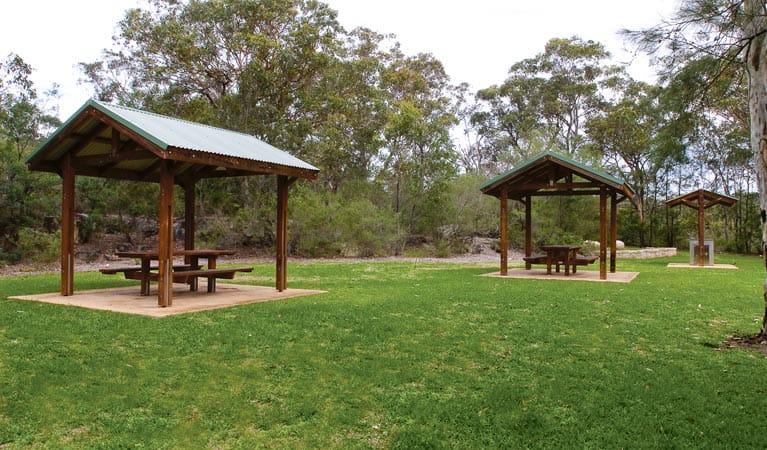 Picnic shelters at Bomaderry Creek picnic area, Bomaderry Creek Regional Park. Photo: Michael Van Ewijk &copy; OEH