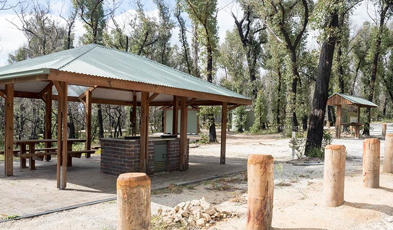 Sheltered barbecue facilities, Cypress Pine campground, Boonoo Boonoo National Park. Photo: Leah Pippos &copy: DPIE