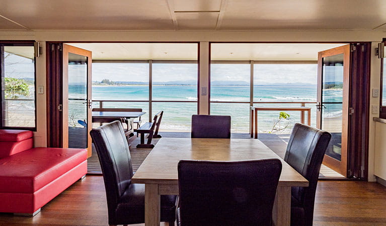 View of the ocean from the dining area inside Imeson Cottage. Photo: Sera Wright/DPIE.