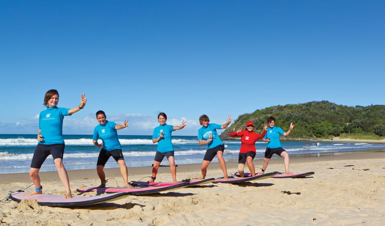 Learning to surf at Diggers Beach. Photo: Rob Cleary