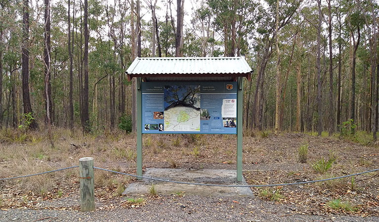 An information shelter at Eagleton Road near Columbey horse riding trails in Columbey National Park. Photo: Liam Banyer &copy; DPIE