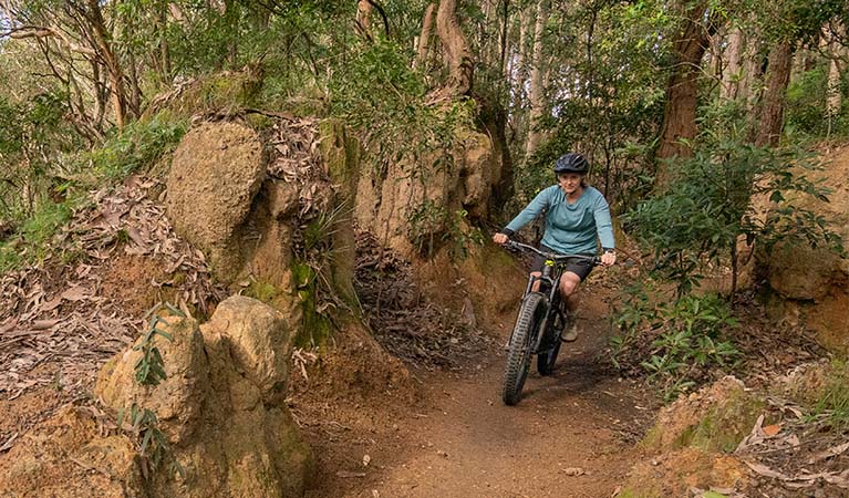 A cyclist on Glenrock mountain biking trails. Photo: John Spencer &copy; DPE