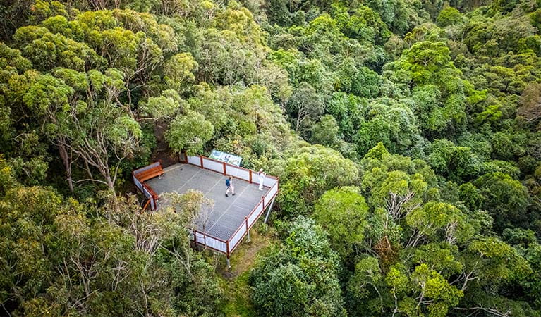 Aerial view of Leichhardts lookout in Glenrock State Conservation Area, surrounded by forest. Photo: Daniel Parsons &copy; DPE