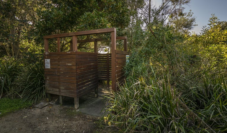 Outdoor shower area at Racecourse campground, Goolawah National Park. Photo: John Spencer/OEH