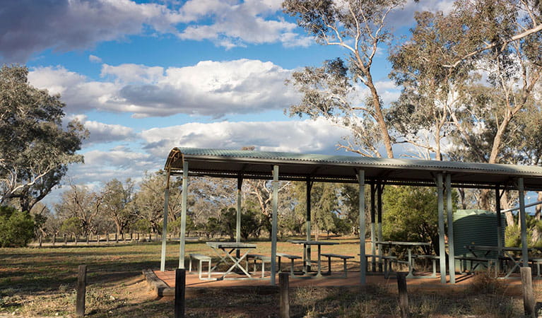 A picnic shelter at Yanda campground in Gundabooka State Conservation Area. Photo: Leah Pippos &copy; DPIE