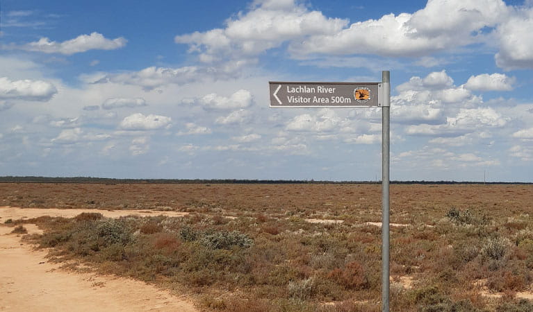 The sign to Lachlan River campground in Kalyarr National Park. Photo: Jessica Murphy &copy; DPIE