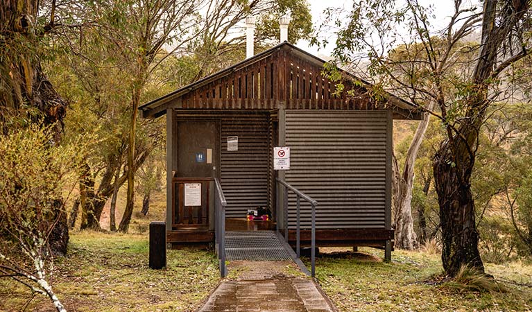Exterior of toilet at Blue Waterholes campground, High Plains area of Kosciuszko National Park. Photo: Robert Mulally/DPIE
