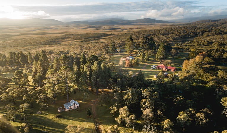 An aerial view of Daffodil Cottage, Kosciuszko National Park. Photo: Rob Mulally/DPIE