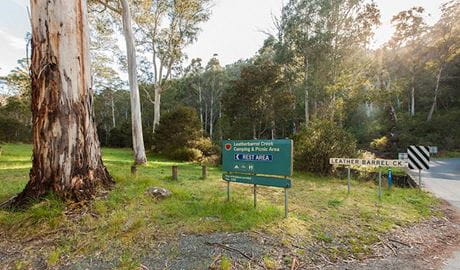 Signage at Leatherbarrel Creek campground and picnic area, Kosciuszko National Park. Photo: Murray Vanderveer &copy; DPIE