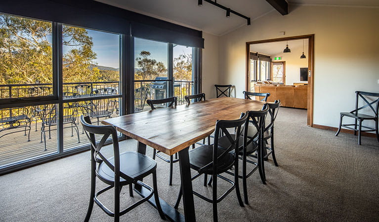 Dining area at Creel Lodge with views through the window. Photo: &copy; Murray Vanderveer