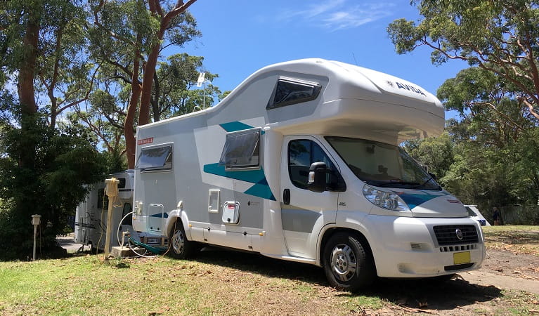 A powered motorhome parked at Lane Cove caravan park, in Lane Cove National Park. Photo: Claire Franklin/OEH