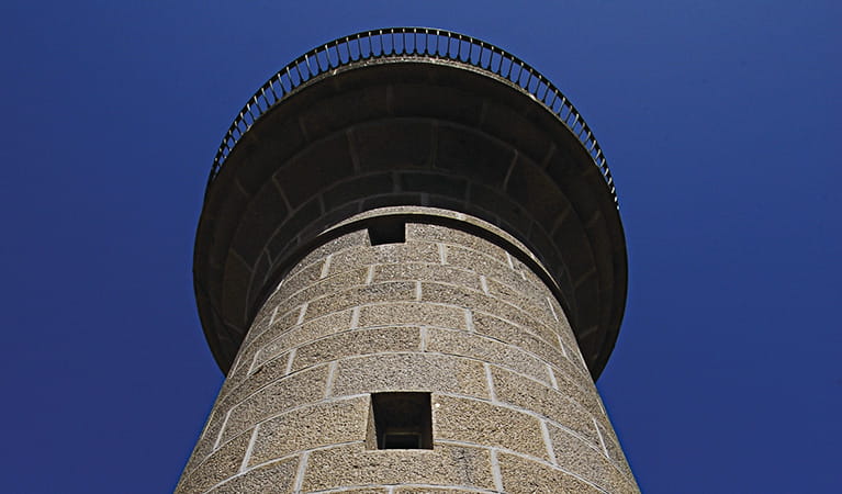 Looking up at Montague Island Lighthouse from below. Photo: Stuart Cohen/OEH