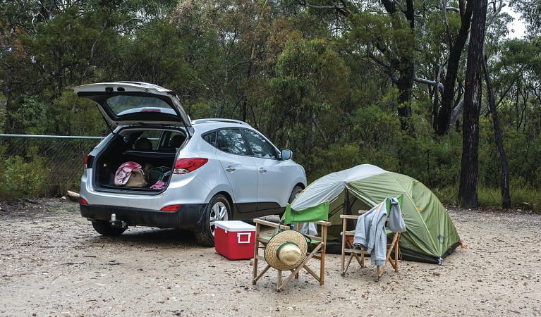 Car and camping set up at Gambells Rest campground. Photo: Michael Van Ewijk/OEH 