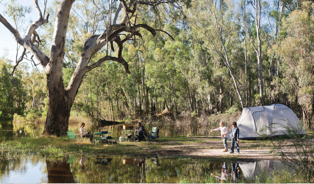 A family camping by the river in Murray Valley National Park. Credit: David Finnegan &copy; OEH