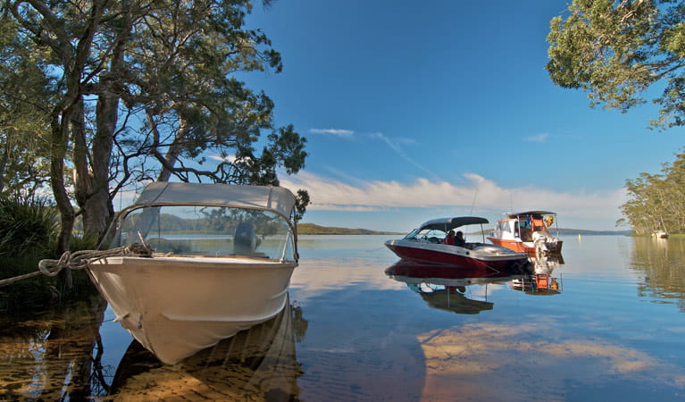 Neranie campground boats, Myall Lakes National Park. Photo: John Spencer/DPIE