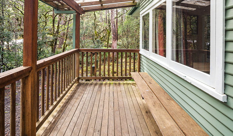 The verandah at Toms Cabin, New England National Park. Photo: Robert Cleary &copy; DPIE