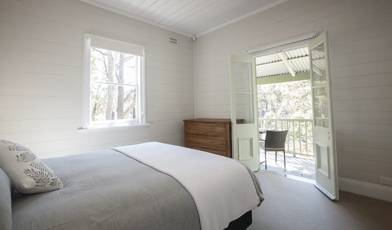 A queen bedroom in Reids Flat Cottage, Royal National Park. Photo: Rosie Nicolai/OEH