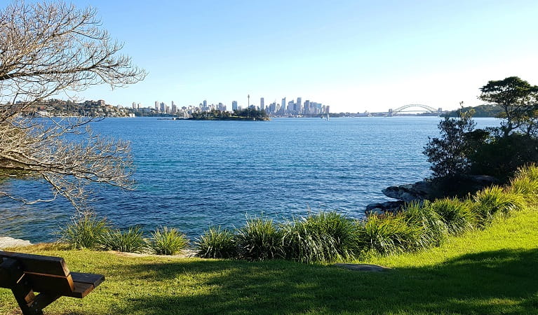 View of Sydney skyline from Hermitage Foreshore walking track, Sydney Harbour National Park. Photo: Amanda Cutlack