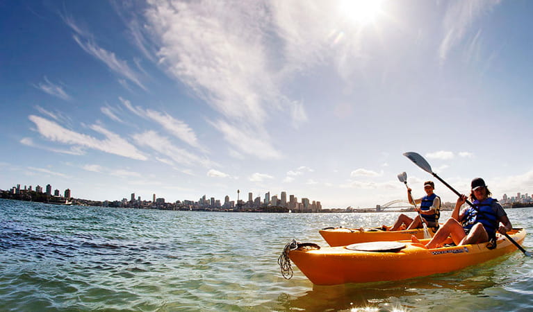 Kayaking in Sydney Harbour National Park. Photo: David Finnegan