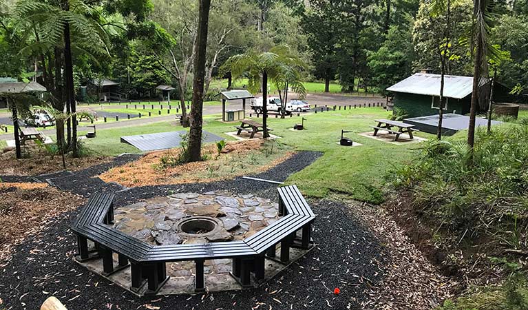 A seating area at Rummery Park campground. Photo: Andrew Fay/OEH