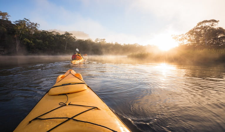 People kayacking along Cudgeong river, Dunns Swamp - Ganguddy campground, Wollemi National Park. Photo: Daniel Tran/OEH