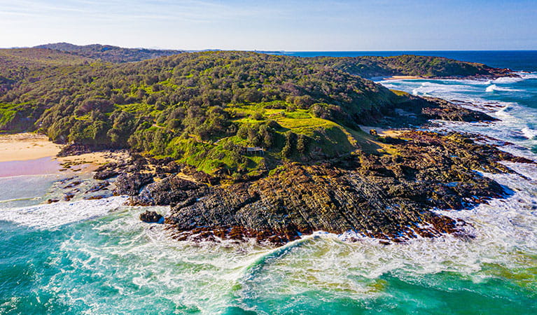 An aerial view of Wilsons Headland picnic area in Yuraygir National Park. Photo: Jessica Robertson &copy; DPIE