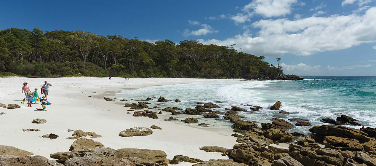 A family play on a beach at Jervis Bay National Park. Photo: David Finnegan &copy; DPIE