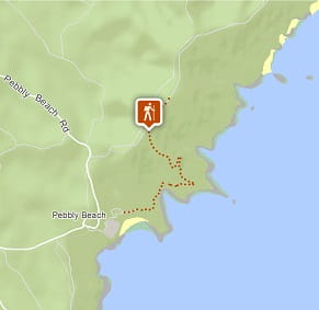 Map of Pebbly Beach to Durras Mountain walking track, Murramarang National Park. Image: OEH