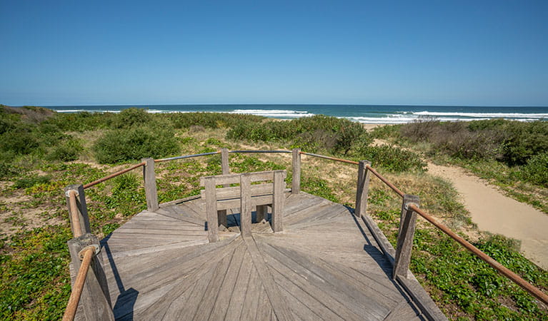 A viewing platform at Seven Mile Beach in Seven Mile Beach National Park. Photo: John Spencer &copy; DPIE