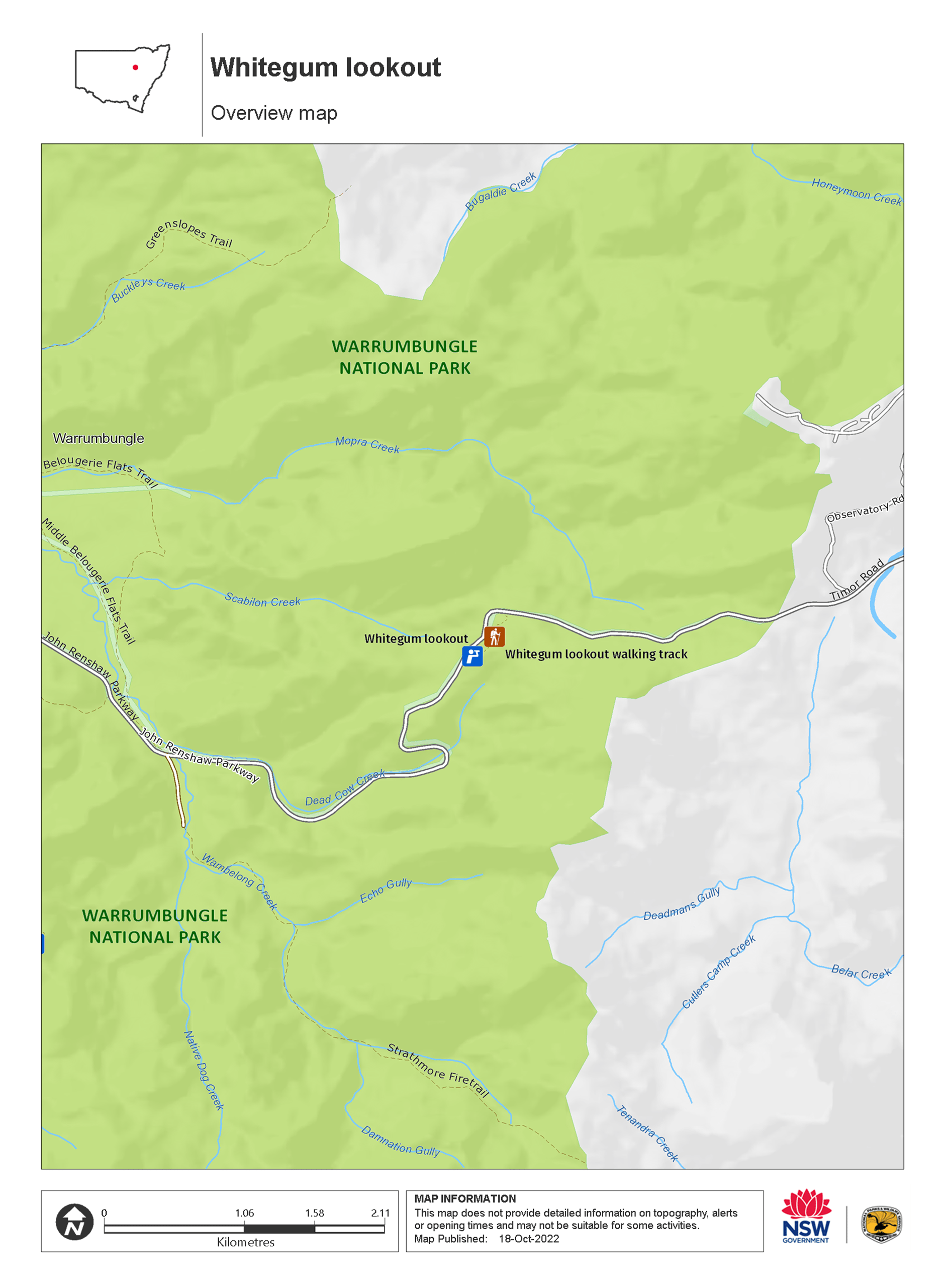 Whitegum lookout - overview map