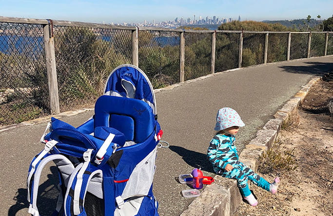 Toddler on paved path, Fairfax Walk in Sydney Harbour National Park. Photo: Claire Competiello
