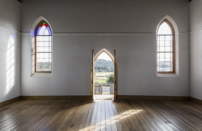 The interior of Sacred Heart Church in Hill End Historic Site. Photo: Silversalt Photography &copy; DPIE