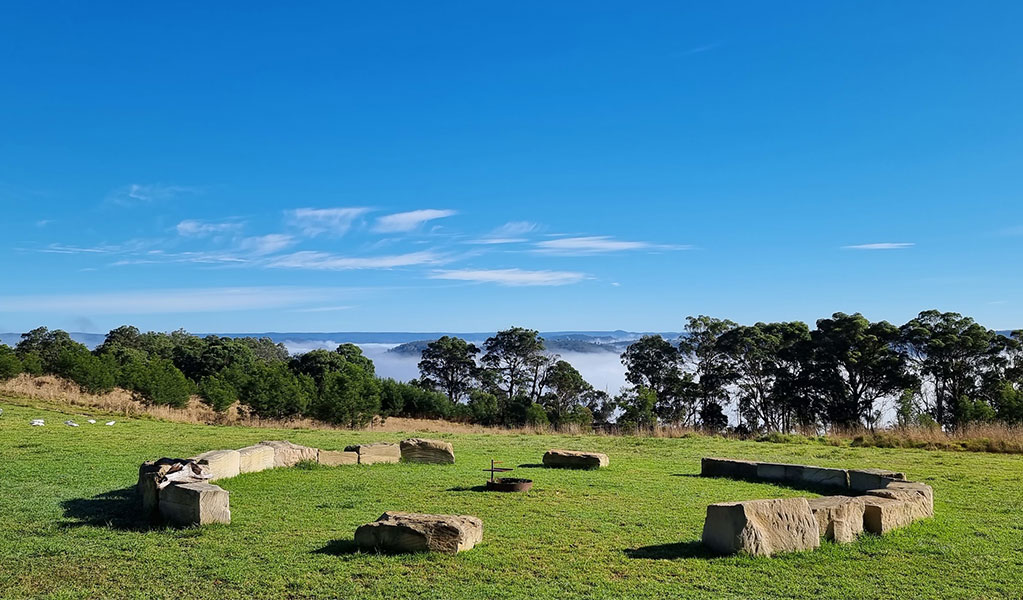 Stone blocks around a fire pit used as an Aboriginal Yarning Circle in Guula Ngurra National Park, on the traditional lands of the Gungungurra People. Credit: Yvonne Kaiser / DCCEEW &copy; DCCEEW.