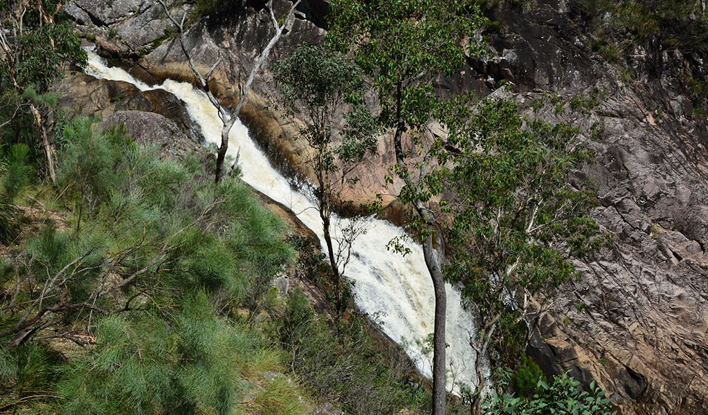 A view of the waterfall from Billyrimba Lookout, Boonoo Boonoo National Park. Credit: Ann Richards &copy; DCCEEW