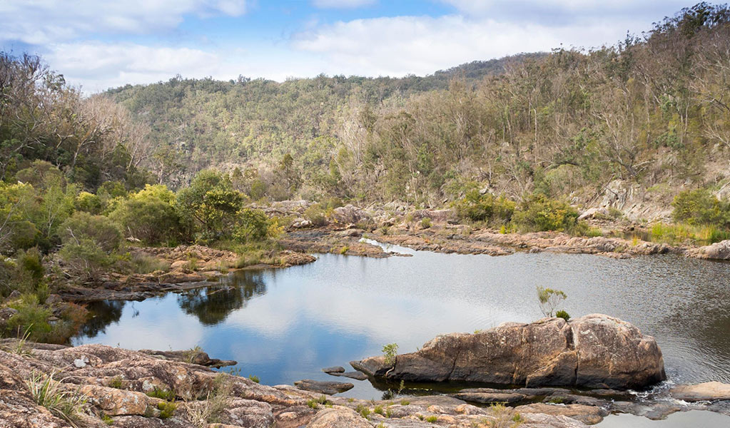 Boonoo Boonoo rockpools with in Boonoo Boonoo National Park greenery in the background. Credit: Leah Pippos &copy; DCCEEW