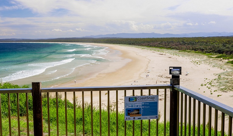 Coastsnap station at Broulee, overlooking Bengello Beach, north of Moruya and close to Broulee Island Nature Reserve. Photo: Larry Paice © DPIE