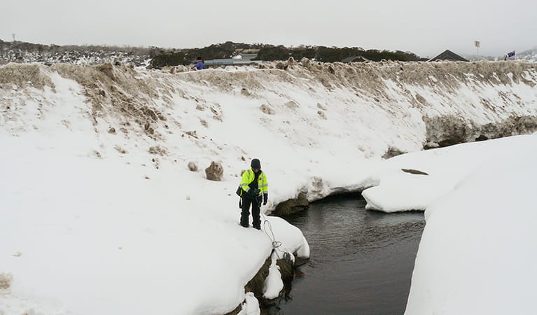 Taking water samples at Kosciuszko National Park. Photo: Jane Millar