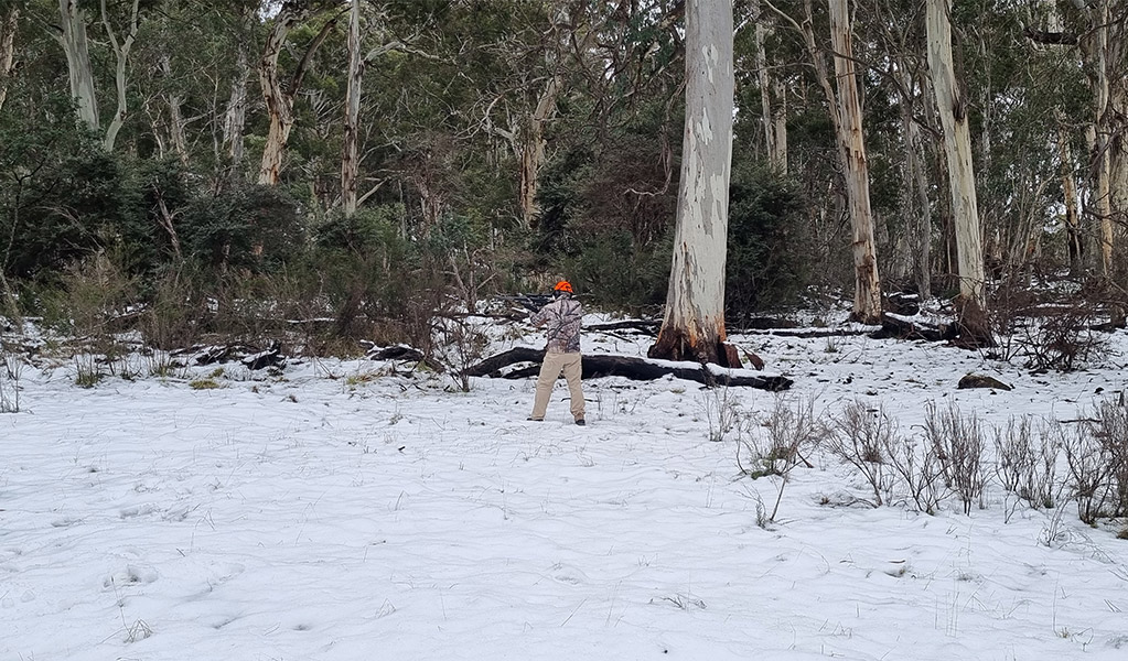 A supplementary pest control program volunteer shooter out in the field. &copy; DCCEEW
