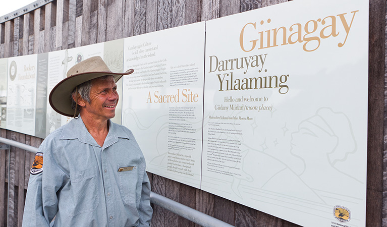 Aboriginal ranger on Muttonbird Island Nature Reserve. Photo: Rob Cleary/Seen Australia