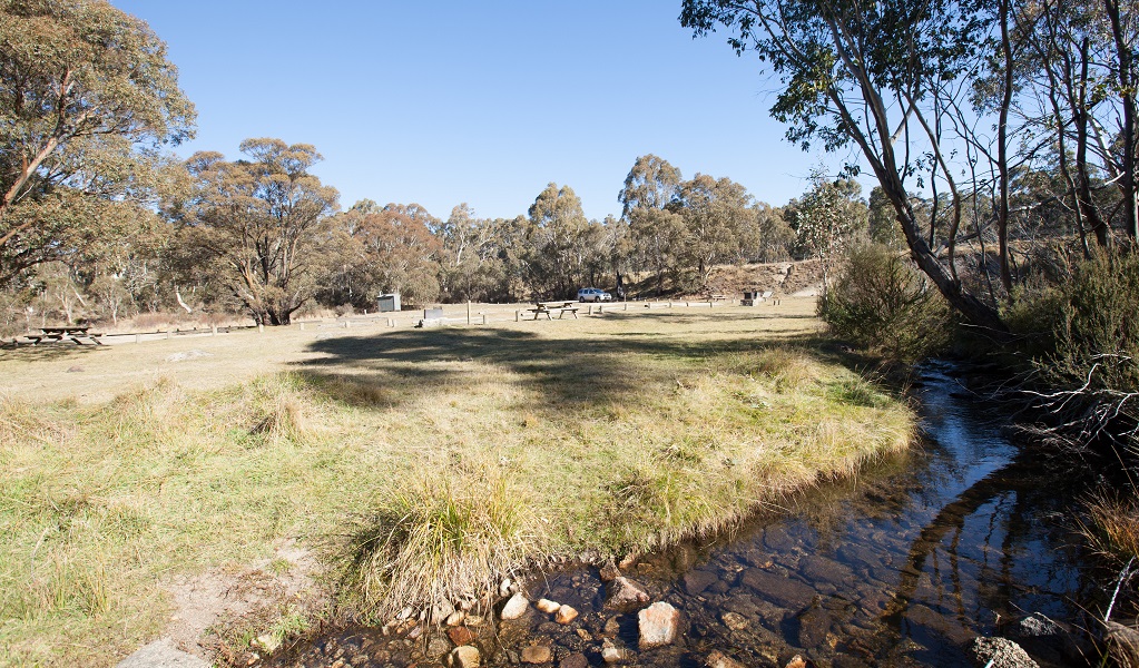 Sawpit Creek picnic area, next to Sawpit Creek and nestled among beautiful black sallee gums, Kosciuszko National Park. Credit: Murray van der Veer &copy; DCCEEW