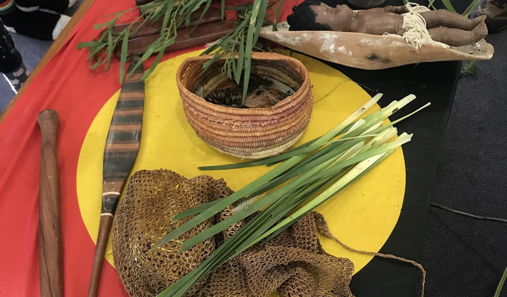 An interactive display of Aboriginal tools and baskets. Photo: Deidre Martin &copy; DPIE.