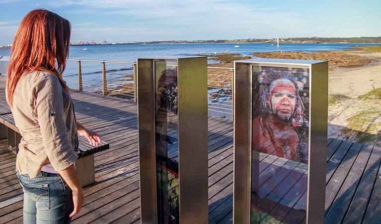 Interpretive signs along Burrawang walk, Kamay Botany Bay National Park. Photo: Andrew Richards