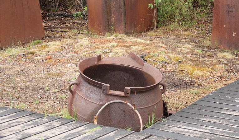 A large remnant pot at the try works site at Davidson Whaling State Historic Site. Photo: John Yurasek/DPIE