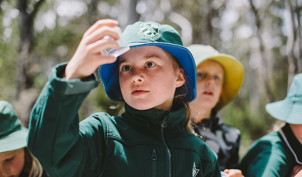 Student inspecting a sample during an activity in Kosciuszko National Park. Photo: Remy Brand &copy; DPE