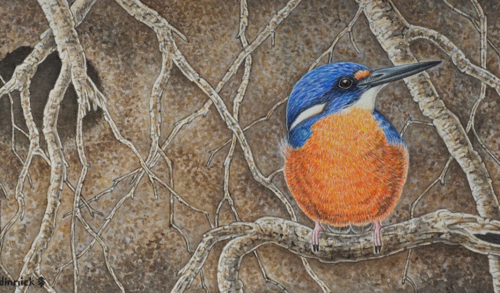 An artwork of an azure kingfisher from On the Wing art exhibition at Blue Mountains Heritage Centre. Photo: Steve Tredinnick &copy; Steve Tredinnick